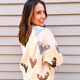 Queen Of Sparkles Beige Deer Head Sweatshirt - Final Sale