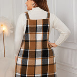 Plus Size Plaid Wide Strap Overall Dress