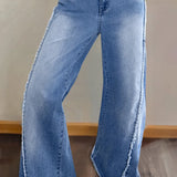 Raw Hem Wide Leg Jeans with Pockets