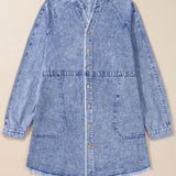 Raw Hem Button Down Long Sleeve Denim Dress