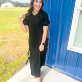Midnight Elegance Midi Dress- Black