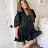 Karlie Solid Ruffle Dress - Black