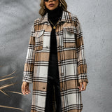 Plaid Collared Neck Long Sleeve Coat