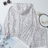 Drawstring Leopard Long Sleeve Hooded Top and Shorts Set