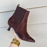 Novva Pointed Toe Kitten Heel Boot- Suedette Brown
