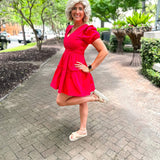 Madrigal Poplin Tiered Mini Dress- Fuschsia