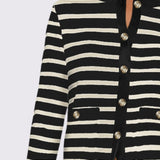 Striped Round Neck Button Up Long Sleeve Cardigan