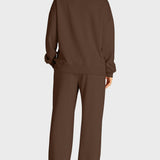 Round Neck Long Sleeve Top and Slit Pants Set