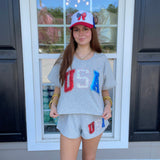 Queen Of Sparkles Grey Beaded 'USA' Short