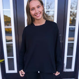 SOFT RIBBED SCOOP NECK TOP- BLACK