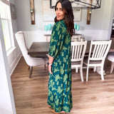 Vintage Floral Midi Dress - Hunter Green