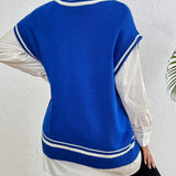 Pearl Trim Contrast V-Neck Sweater Vest