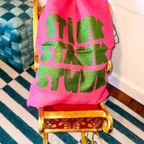 "Stink, Stank, Stunk" Glitter Print in Pink Santa Sack