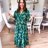 Vintage Floral Midi Dress - Hunter Green
