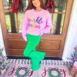 QOS Pink Sequin Sleeve Multi Pearl 'Sparkle Season'