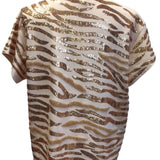 Queen Of Sparkles Beige & Gold Metallic Sequin Tiger Stripe Tee - Final Sale