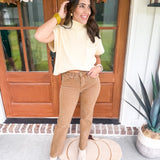 RISEN High Rise Raw Hem Straight Jeans - Cocoa