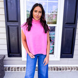 Pink Turtleneck Hi Low Sweater
