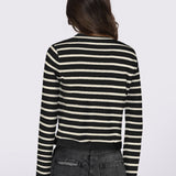 Striped Round Neck Button Up Long Sleeve Cardigan