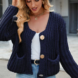 Round Neck Button Up Cardigan with Pockets