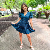 Madrigal Poplin Tiered Mini Dress- Navy
