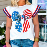 Red & Blue Ribbon Ruffle Top