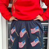Queen Of Sparkles - Navy Metallic Flag Waffle Short