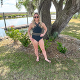 Solid Halter Neck Cut Out Front One Piece Swimsuit