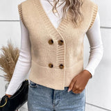 Full Size Button Up V-Neck Sweater Vest