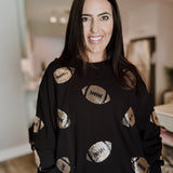 Sarah Sequin Football Sweatshirt - Black