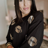 Sarah Sequin Football Sweatshirt - Black