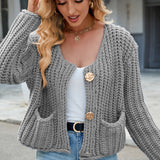 Round Neck Button Up Cardigan with Pockets