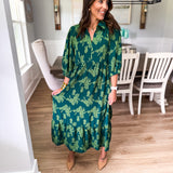 Vintage Floral Midi Dress - Hunter Green
