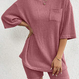 Ribbed Round Neck Top and Shorts Set