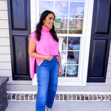 Pink Turtleneck Hi Low Sweater