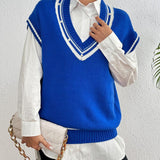 Pearl Trim Contrast V-Neck Sweater Vest