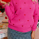 Heart Round Neck Long Sleeve Sweater