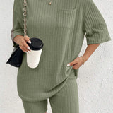 Ribbed Round Neck Top and Shorts Set