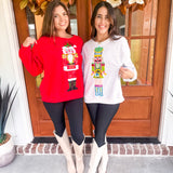 QOS Red Metallic Santa Nutcracker Sweatshirt