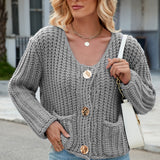 Round Neck Button Up Cardigan with Pockets