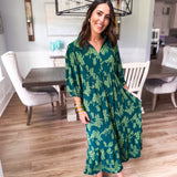Vintage Floral Midi Dress - Hunter Green