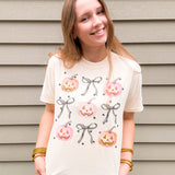 Pink Pumpkins & Bows Tee - Ivory - Final Sale