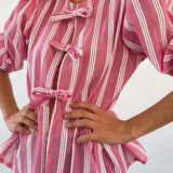 Tied Round Neck Balloon Sleeve Shirt
