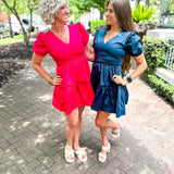 Madrigal Poplin Tiered Mini Dress- Navy