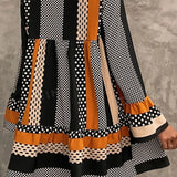 Printed Notched Long Sleeve Mini Dress