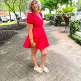 Madrigal Poplin Tiered Mini Dress- Fuschsia