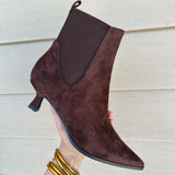 Novva Pointed Toe Kitten Heel Boot- Suedette Brown