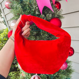 Chrissy Knotted Velvet Top Handle Bag - Red