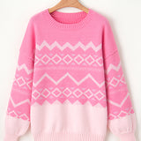 Geometric Drop Shoulder Long Sleeve Sweater