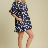Umgee Two Tone Abstract Print Puff Sleeve Dress